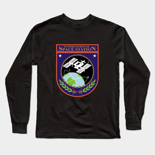 International Space Station (ISS) Insignia Design Long Sleeve T-Shirt by Jarecrow 